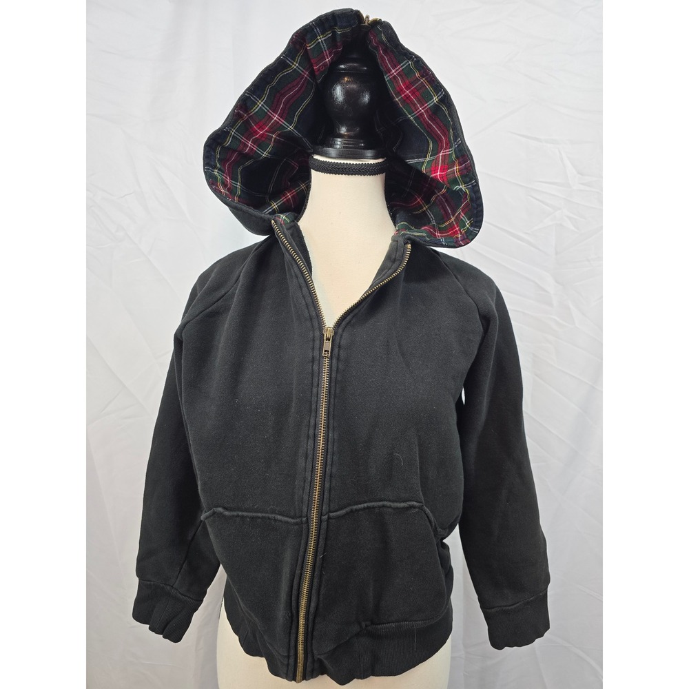 Built by WendyBlack Full Zip Hoodie Plaid Flannel Lined Hood Small Raglan Sleeve